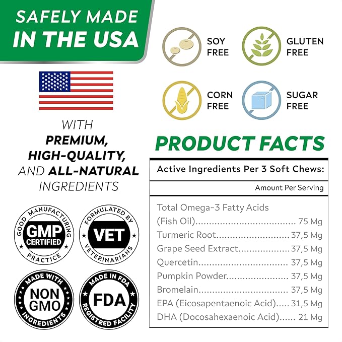 StrellaLab Dog Allergy Relief & Anti Itch Support Chews w/Omega 3: Real Ingredients, Real Taste! Skin & Coat Immune Supplement w/Fish Oil, Pumpkin & Enzymes — Developed by Experts - Made in USA -180Ct