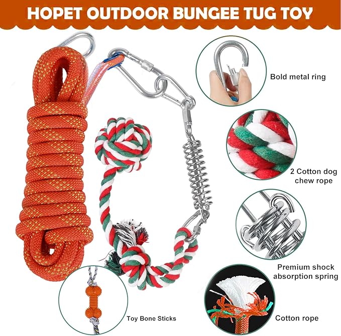 HOPET Dog Rope Toys,Dog Outdoor Bungee Solo Hanging Toy,Tether Tug of War Dog Toys for Pitbull Small Large Aggressive Chewers Dogs to Exercise