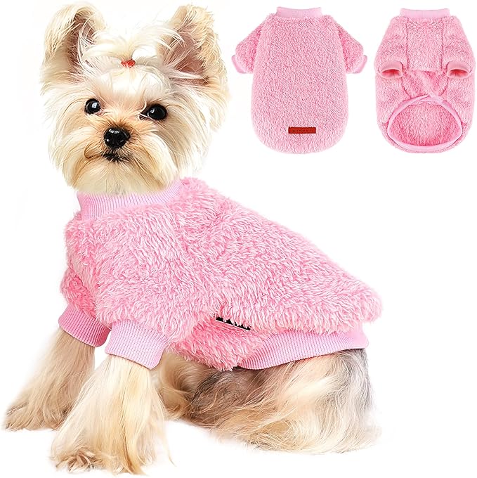 Dog Sweater Sweaters for Small Dogs Girl Purple Fleece Clothes Winter Soft Thickening Warm Puppy Boy Teacup Yorkie Chihuahua (XS,Pink)