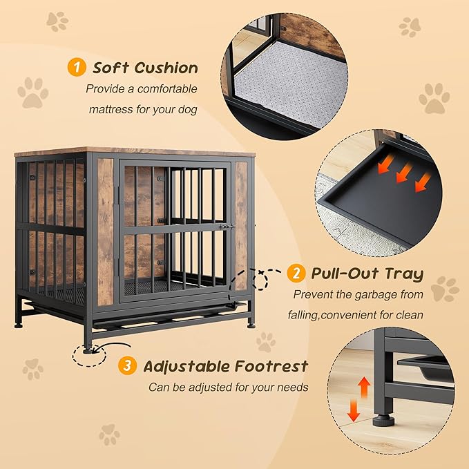 Rustic Small Dog Cage Furniture, Brown Wooden Dog Crate Kennel Furniture, Decorative Dog House Indoor End Table for Small Dog