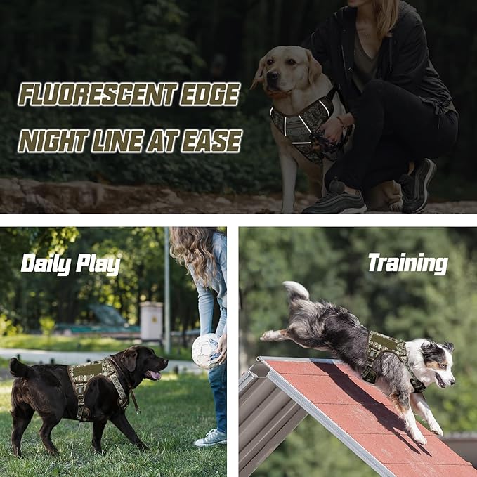 AUROTH Tactical Dog Harness for Large Dogs No Pull Adjustable Pet Harness Reflective K21 Working Training Easy Control Pet Vest Military Service Dog Harnesses