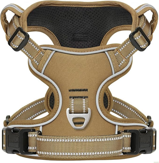 HEELE Dog Harness, Dog Harness for Small Medium Large Dogs No Pull Adjustable Padded Reflective Harness with Handle for Walking Training, Brown, M