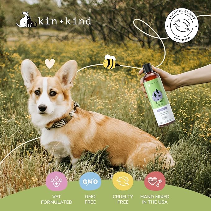 kin+kind Flea and Tick Shampoo for Dogs Vet Formulated - Plant Powered, Safe and Effective Dog Shampoo with Coconut and Olive Oil - Lavender Scent - Prevent Fleas and Ticks - Made in USA 12 fl oz