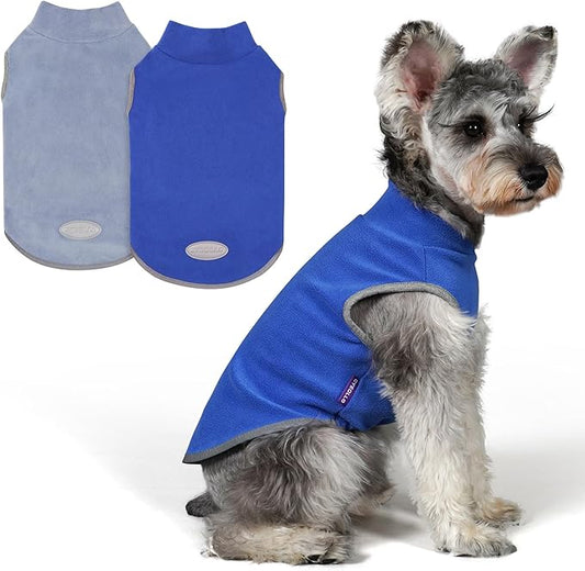 cyeollo 2 Pack Fleece Dog Sweater Pullover Dog Sweatshirt Reflective Lightweight Sweaters Doggie Clothes for Small Dogs Boy Girl Pet Apparel Blue, Mist Blue, L