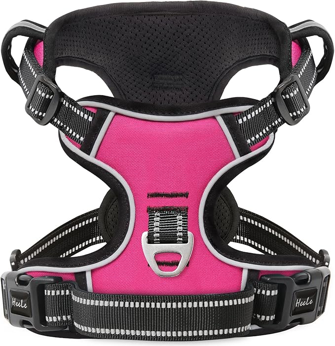 HEELE Dog Harness, No Pull Adjustable Padded Reflective Harness for Small Medium Large Dogs with Handle for Walking Training, Rose, XL
