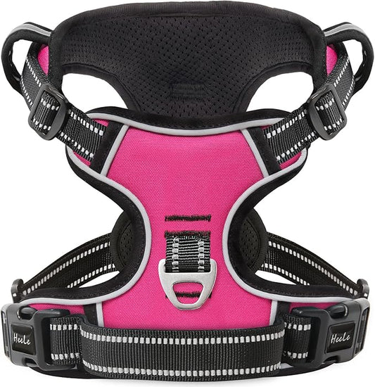 HEELE Dog Harness, No Pull Adjustable Padded Reflective Harness for Small Medium Large Dogs with Handle for Walking Training, Rose, XL