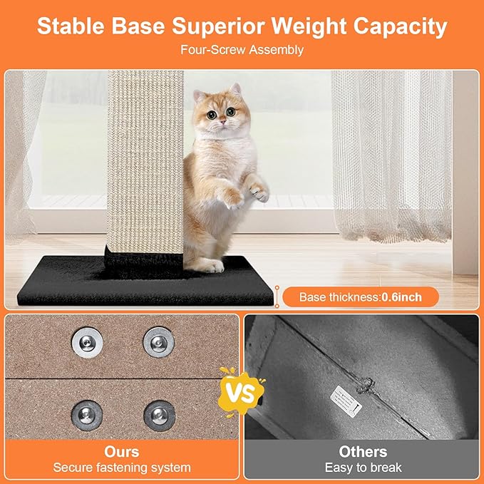 Cat Scratching Post 33 Inch Nature Sisal Cat Scratch Post for Indoor Cats, Large Cat Scratcher Protect Your Furniture, Black