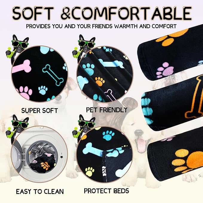 Rezutan Dog Blankets for 3 Pack Large Medium Pet Cat, Soft Fuzzy Washable Blanket, Comfort Flannel Suitable for Dogs Kennels & Beds, Sofas, Furniture, Gifts Puppy Essentials, 41 x 31 inch, Black
