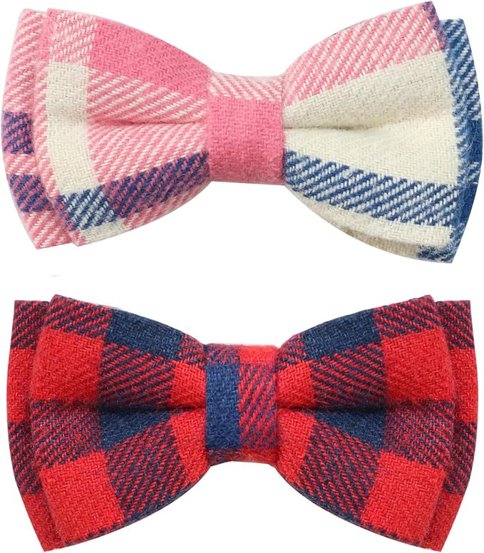 Joytale Upgraded Cat Collar with Bells, Breakaway Cat Collars with Bow Tie, 2 Pack Girl Boy Safety Plaid Kitten Collars, Pink+Red