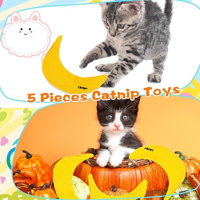 8 Pack Catnip Toys Yellow Banana Catnip Chew Toy Banana Cat Pillow Interactive Toy Kitten Banana Stuffed Catnip for Cat Kitten Paw Chew Biting Scrub Toy