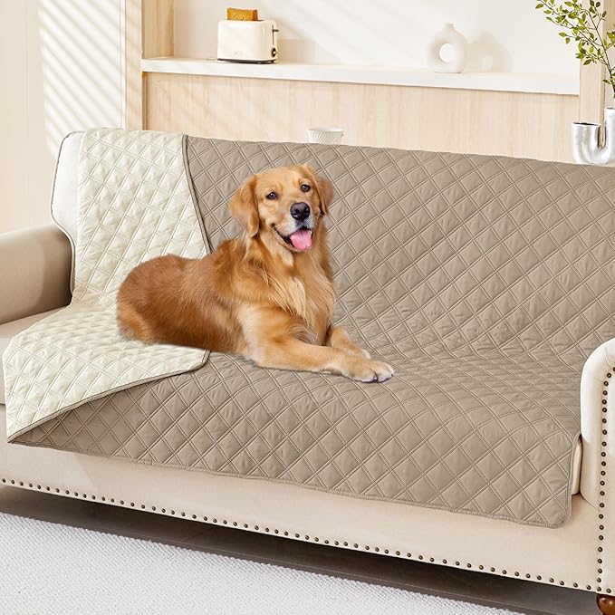 Smiry Waterproof Dog Bed Cover Pet Blanket, Soft Washable Dog Blanket for Furniture Bed Couch Sofa Reversible, Checkered (52"x82", Taupe/Beige)