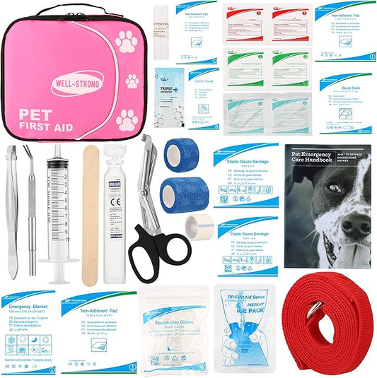 Pet First Aid Kit - Vet-Approved Survival Essentials for Dogs & Cats | Immediate Care Emergency Supplies with Trauma Pad, Tweezers & Bandages | Compact Travel Kit for Home, Camping, Car