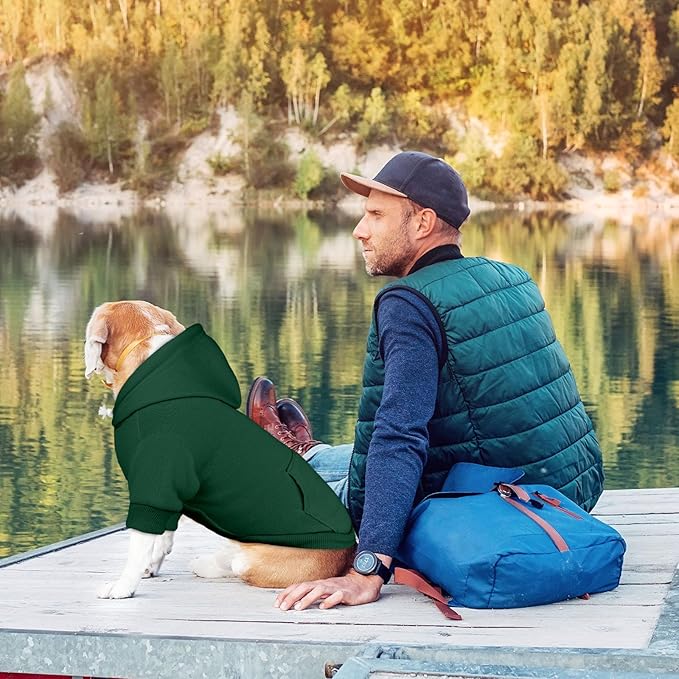 Dog Sweaters for Large Dogs Dog Hoodie Pet Sweater Solid Soft Brushed Fleece Pet Clothes Hoodie Sweatshirt with Pocket(Green-XL)