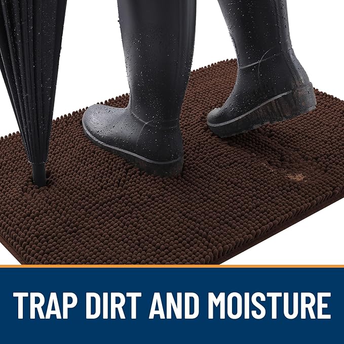 OLANLY Dog Door Mat Set 4-Piece 24x16, Absorbs Moisture and Dirt, Absorbent Non-Slip Washable Doormat, Quick Dry Chenille Mud Mat for Dogs, Entry Indoor Entryway Carpet for Inside Floor, Brown