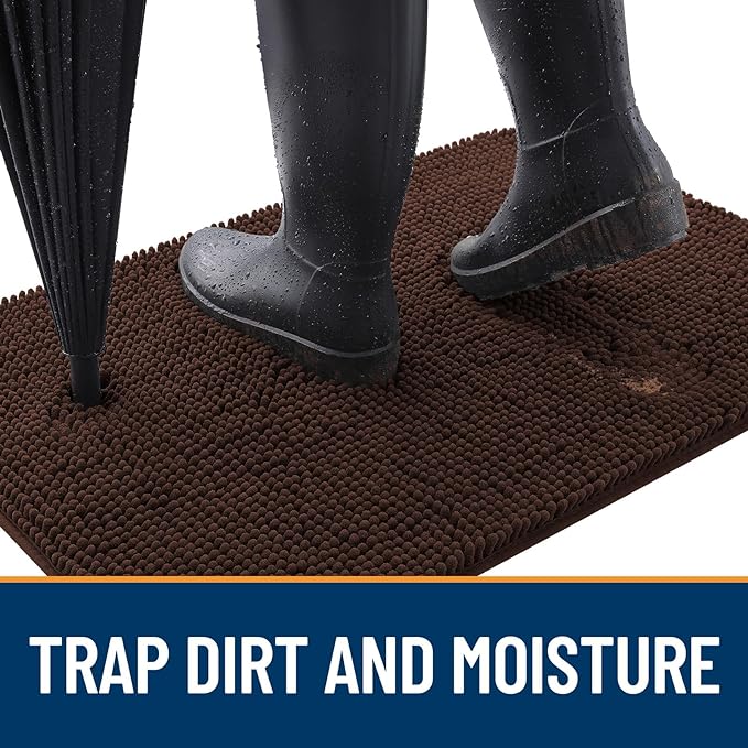 OLANLY Dog Door Mat Set 4-Piece 36x24, Absorbs Moisture and Dirt, Absorbent Non-Slip Washable Doormat, Quick Dry Chenille Mud Mat for Dogs, Entry Indoor Entryway Carpet for Inside Floor, Brown