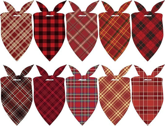 Weewooday 50 Pcs Christmas Dog Bandanas Bulk Xmas Red Buffalo Plaid Bandanas for Dogs Soft Bibs Adjustable Triangle Scarf for Small Medium Large Pets Costume (25.6 x 17.7 x 17.7 Inch)