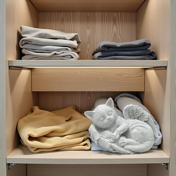 Small Cat Memorial Stone Commemorates Our Lost Fur Baby,Peaceful Sleeping Angel Statue for Garden,Indoor,Pet Grave Markers,and Loss of Cat Sympathy Gift (White, Small)