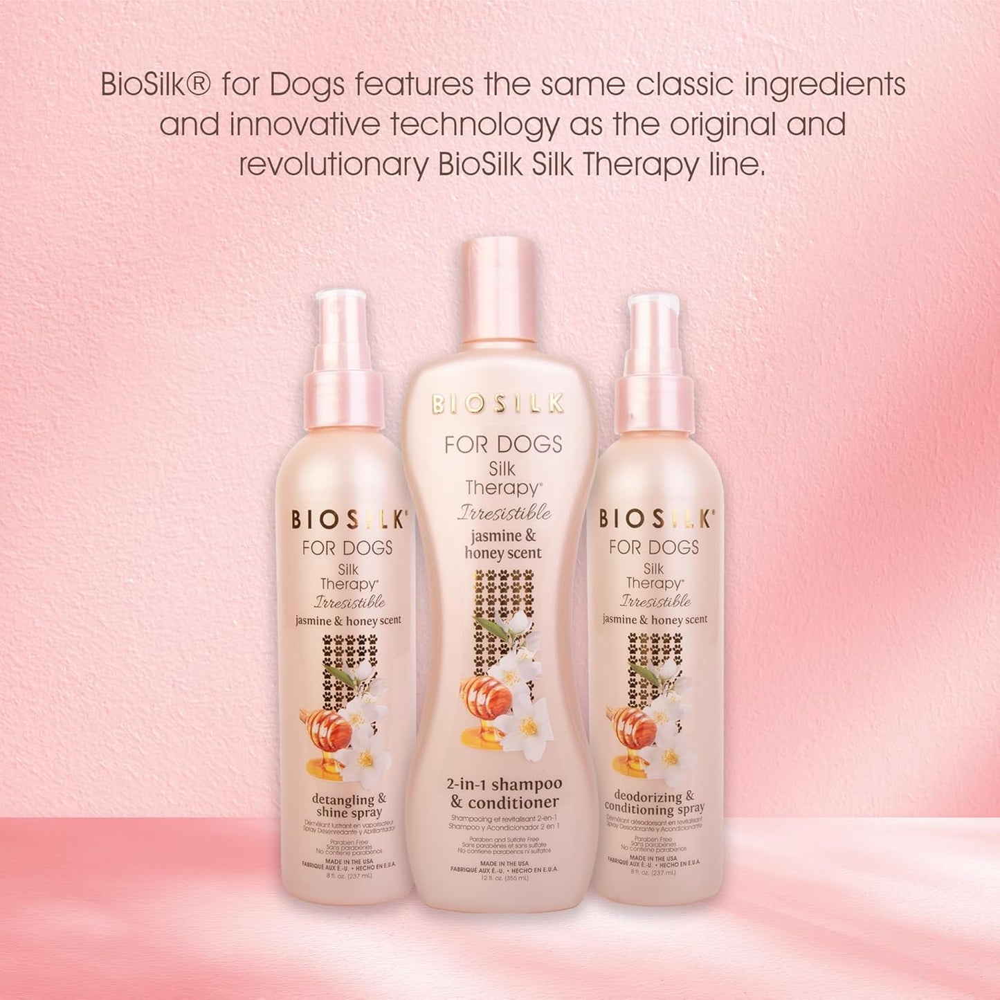 BioSilk for Dogs Silk Therapy Irresistible Detangling and Shine Spray, Scented, Jasmine and Honey Scent, Paraben Free, Made in The USA, 8 FL Ounces