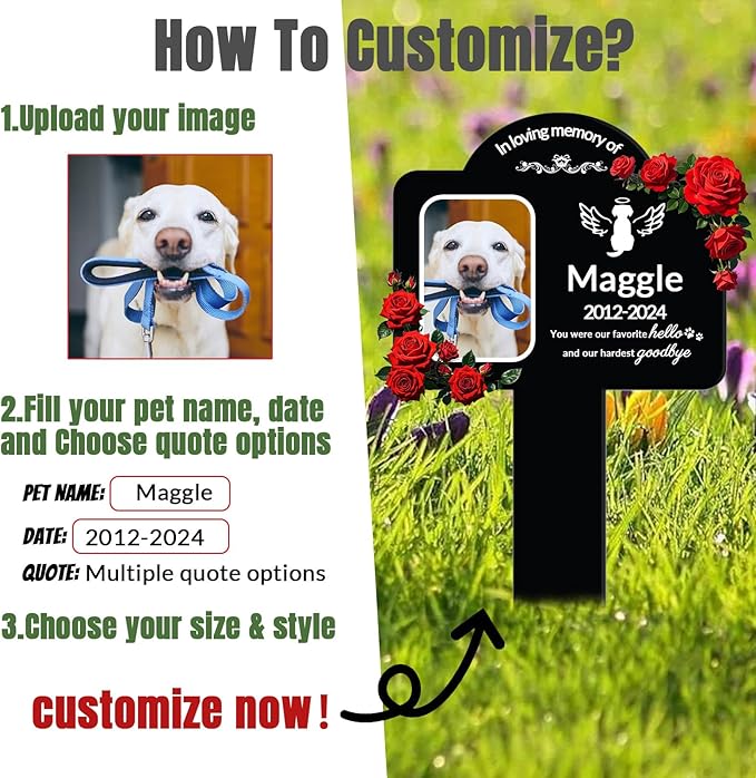 Personalized Dog Memorial Plaque - Weatherproof Acrylic Pet Grave Marker for Outdoor Cemetery, Garden & Yard, Custom Pet Loss Gift with UV Printed Design