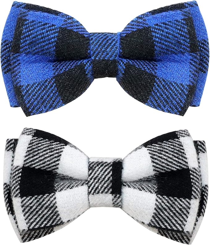 Joytale Upgraded Cat Collar with Bells, Breakaway Cat Collars with Bow Tie, 2 Pack Girl Boy Safety Plaid Kitten Collars, Black+Blue