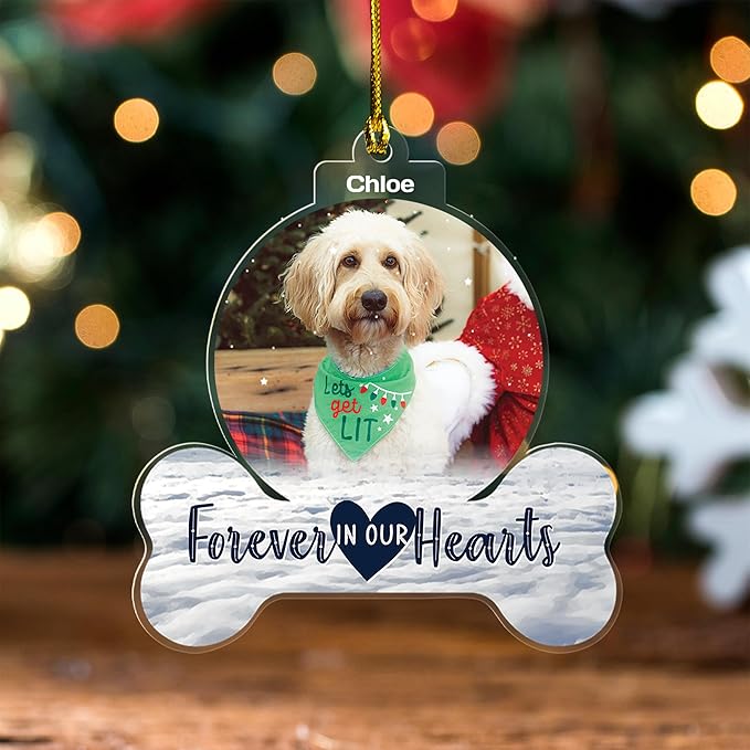 Pavo Acrylic Ornament, Forever in My Heart - Personalized Pet Memorial Photo Ornament, Custom Pet Memorial Keepsake, Perfect Christmas Memorial Gift for Pet Lovers, Dog Mom, Cat Mom (Loss of Dog)