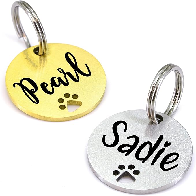 Ultra Joys Dog Tags Personalized for Pets - Hollow Paw Custom Pet ID Tag - Engraved Dog Tag for Small, Large Dogs - Large Round in Silver