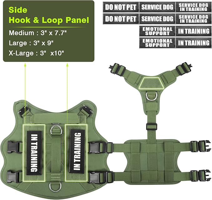 WINSEE Service Dog Vest Harness for Medium Dog, Tactical Working MOLLE Vest with 10 Pet Patches, No Pull Heavy Duty Harness for Training Walking