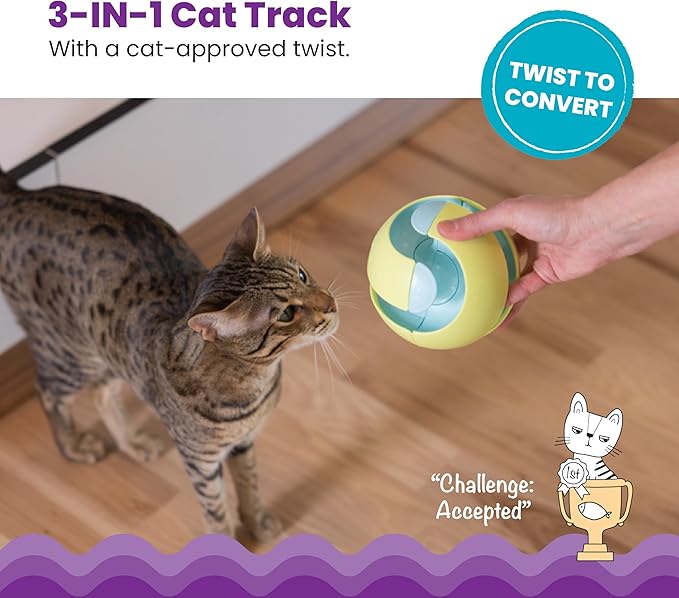 Catstages Twist-A-Ball 3-in-1 Convertible Cat Track Toy, Rolling Ball Toy for Indoor Cats, Green