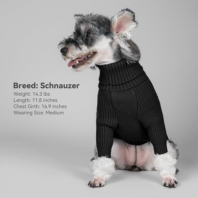 cyeollo Fleece Dog Sweaters for Medium Dogs Male, Stretchy Warm Turtleneck Doggy Clothes for Fall Winter Pullover Doggie Jacket Boy Thermal Knit Pet Apparel with Sleeves, Black XL