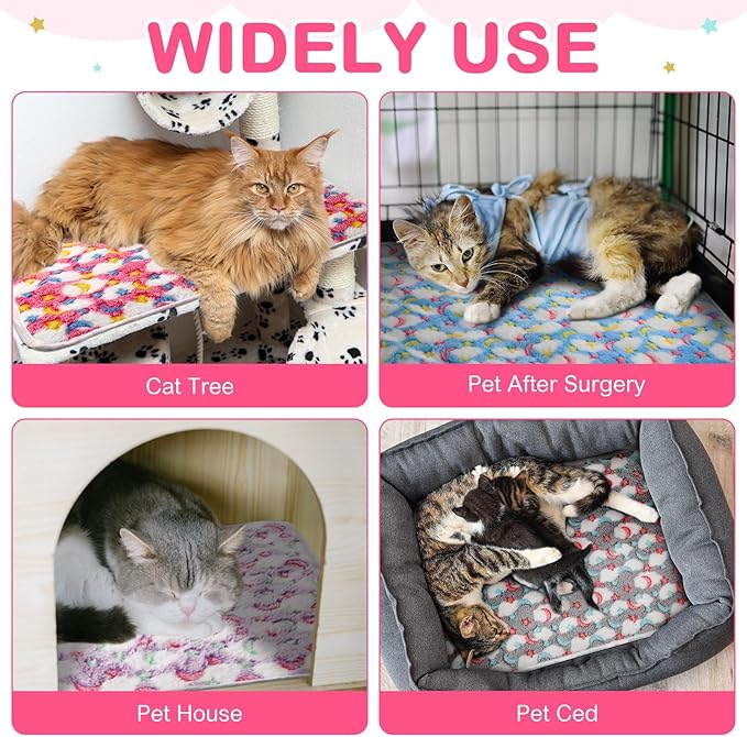 4 Pack Self Heating Cat Bed Cat Self Warming Pad with Removable Cover Extra Warm Thermal Pet Pad Washable Pet Crate Mat Anti Slip Kennel for Indoor Outdoor Pets(Stars Moon,16 x 20 Inches)