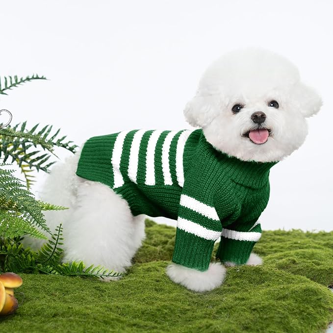Haloumoning Small Dog Pullover Sweater, Striped Knitted Pet Sweaters for Fall Winter Dog Clothes, Turtleneck Thick Warm Clothes for Small Medium Large Dogs
