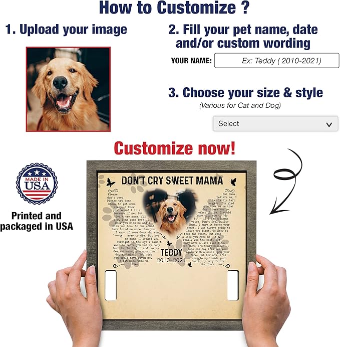 Personalized Dog Frame - Pet Loss Sign With Heartfelt Sentimental Quote for Someone Who Lost a Dog or Cat - Customized Memorial Keepsake Remembrance Home Decor for Birthday or Xmas