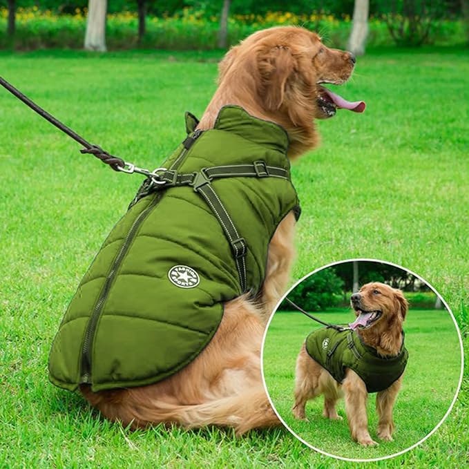 Aiboria Dog Jackets for Winter Windproof Waterproof 2 in 1 Outfit Cold Weather Coat Dog Vest Harness Puppy Winter Warm Jacket Small Green XL