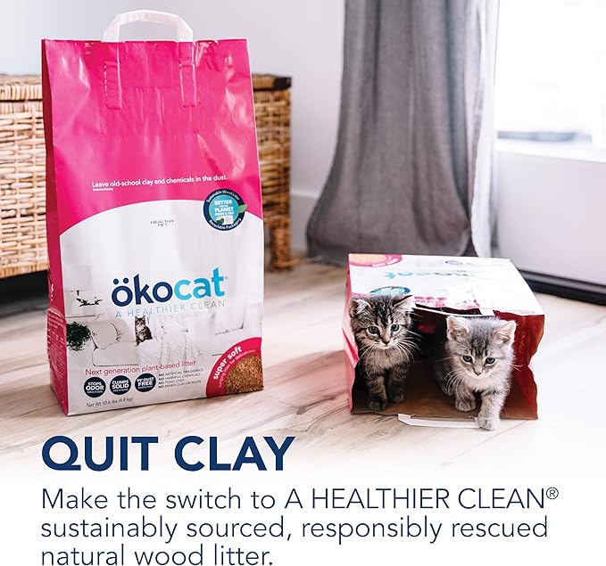 ökocat Super Soft Wood Clumping Cat Litter, Unscented,14 pounds - Natural Ingredients, Stops Odor, Clumps Solid, 99% Dust Free, Great for All Cats, Sensitive Paws, Kittens
