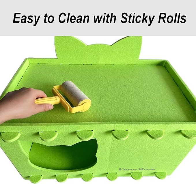 Cat House Cat Ear Design, Large Spacious Cozy Indoor Cat Bed Cave, Scratch Resistant Strong Thick Premium Felt Condo, Fun Hideaway for Multiple Cats, 21.5x13x11.6 inches (Bright Green)