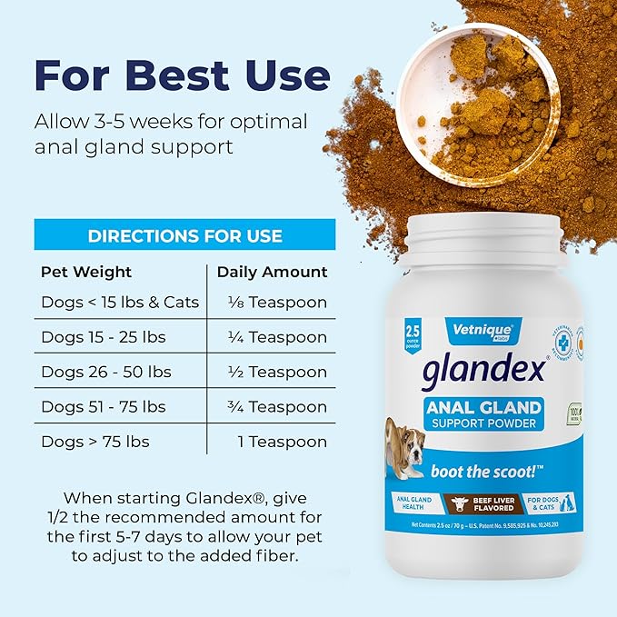 Vetnique Labs Glandex Dog Fiber Supplement Powder for Anal Glands with Pumpkin, Digestive Enzymes & Dog Probiotics for Digestive Health - Vet Recommended - Boot The Scoot (Beef Liver, 2.5oz Powder)
