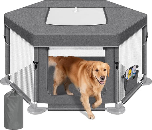 43"x43"x25" Dog Playpen, Pet Playpen for Small Dogs/Puppies & Cats, Puppy Playpen with Gate, Indoor & Outdoor Heavy-Duty Dog Fence with Thickened Fabric & Stainless Steel Pipes