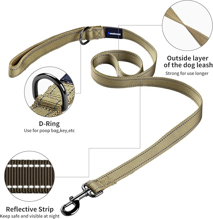 Annchwool No Pull Dog Harness with Padded Handle+5 Ft Leash,Reflective Strip Escape Proof and Quick Fit to Adjust Dog Harness,Easy for Training Walking for Small & Medium and Large Dogs(Brown-Set,M)