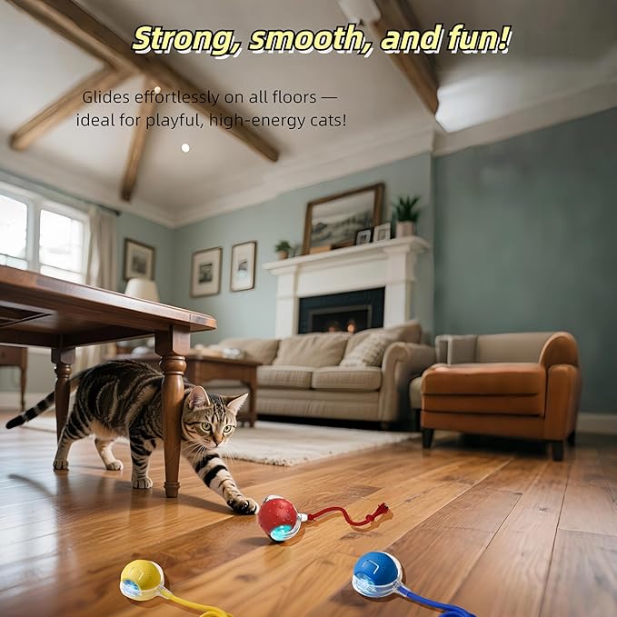 Interactive Cat Toy for Indoor Cats - 3rd Generation Agility Mobile Ball with Elastic Rope Tail, Motion Activated Automatic Toy for Bored Kittens and Adult Cats (Bule)