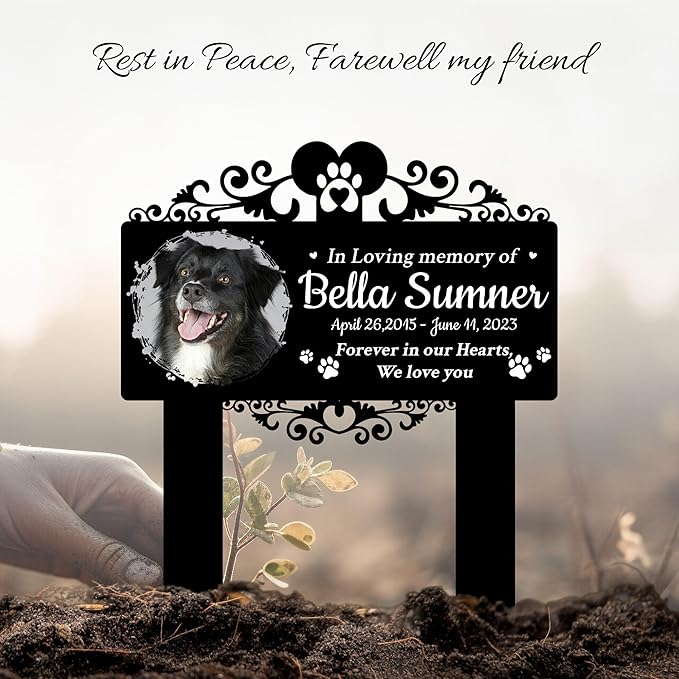 Custom Pet Grave Markers Dog | Custom Pet Headstones for Dogs | Best Gifts to Remember Your Four-Legged Companions | Personalized Grave Marker for Furry Friends with Watercolor Frame Photo
