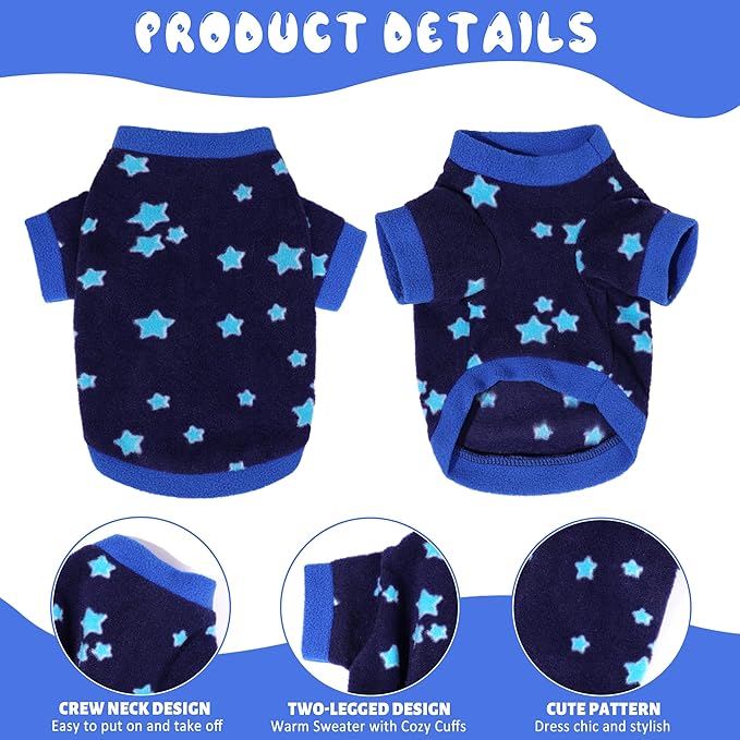 2 Pieces Dog Sweaters for Small Dogs, Fall Winter Fleece Dog Clothes, Soft and Warm Puppy Sweater Doggie Coat for Winter Pet Cloting for Chihuahua Yorkie (Stars, Dinosaurs, Medium)