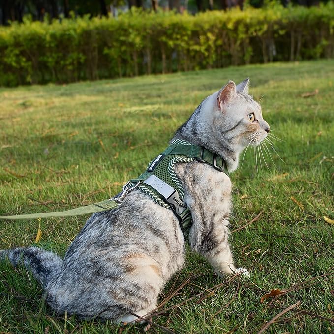 Cat Harness and Leash Escape Proof Large Kitten Harness Ragdoll Cat Vest for Walking Travel, Dark Green, L