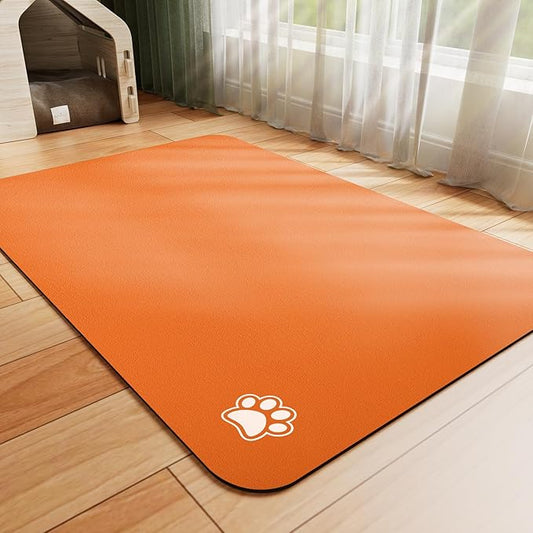 Pet Feeding Mat - Absorbent Dog Mat for Food and Water, No Stains Cat Bowl Mat, Easy to Clean Pet Placemats, Quick Dry Dog Water Dispenser Mat for Messy Drinkers | Paw Orange 18"x34"