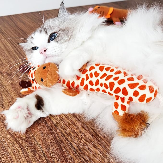 TTcat Catnip Silvervine Matatabi Pillow for Cats & Kittens,Cat Kicker Toy,Crinkle Sound Toy,Large Size Cat Pillow Soothing Plush(Giraffe).