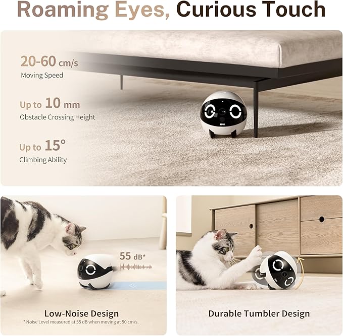 Enabot EBO 2K Camera Robot ROLA Mini: Movable Pet Camera Battery-Powered with Phone App, Indoor Cam w/One-Touch Call, 2-Way Talk, Night Vision, Motion Detection, Video Recording