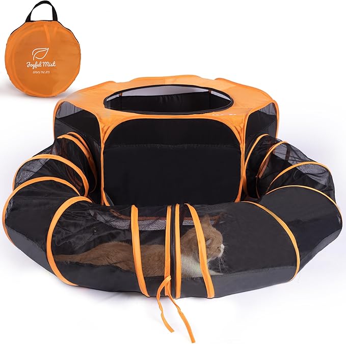 Cat Tent & Tunnel Enclosure – 47" Outdoor Playpen with 106" Tunnel, Water-Resistant Mesh, Zipper Door & Carry Bag – Portable Catio for Cats, Rabbits & Small Pets