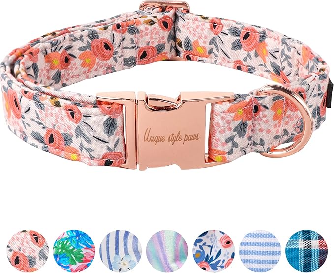 Unique Style Paws Pink Rose Collar Metal Buckle Dog Collar Flower Gift Durable Cute Collar for Small, Medium, Large Dogs