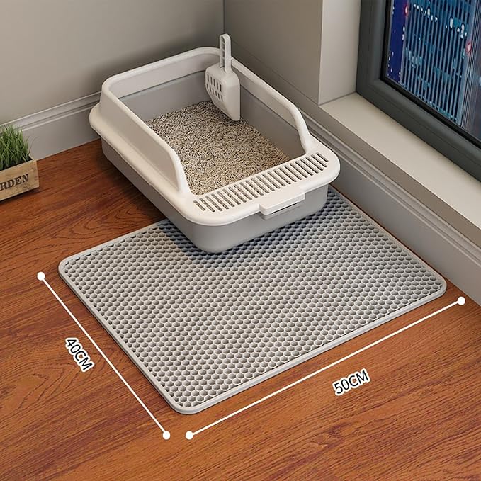 HCY&WLD 2-Pack Cat Litter Mat, Double Layer Honeycomb Waterproof Urine Proof Non-slip Litter Trapping Mat, Less Waste, Easy to Clean Cat Litter Box Mat, Kitten Indoor Supplies (Gray, 20x16 Inches)