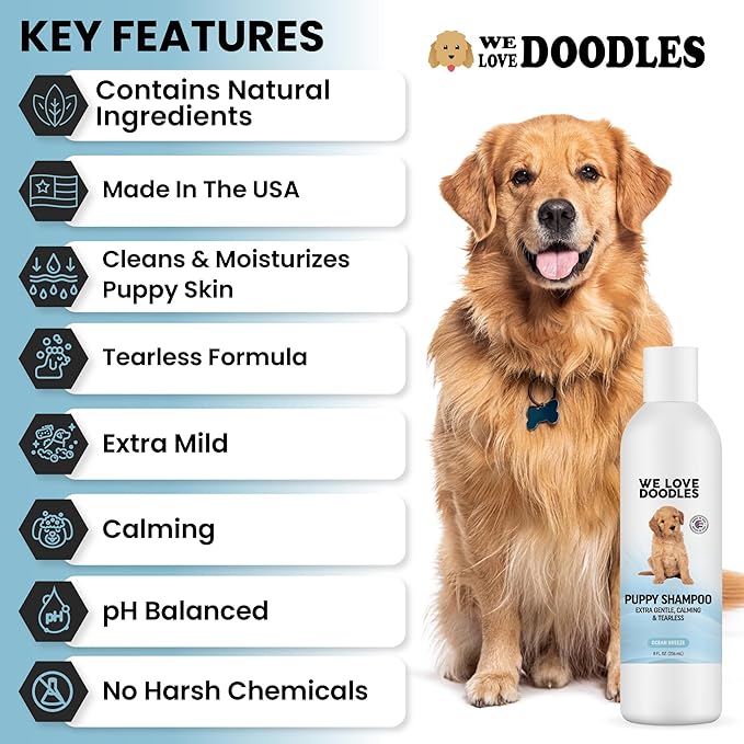 Puppy Shampoo & Conditioner | Made in USA | Tear Free | Best Shampoo for Puppies | Sensitive & Itchy Skin Wash | Oatmeal Bathing | Tearless, Ocean Breeze, 8oz [We Love Doodles]