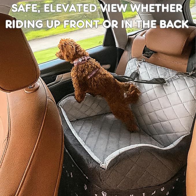 Dog Car Seat for Small Dogs & Medium Under 30 lbs, Bonus Safety XS Harness, Dog Booster Car Seat with Thick Cushions, 3Storage Pockets with Zipper, 2 Safety Belts